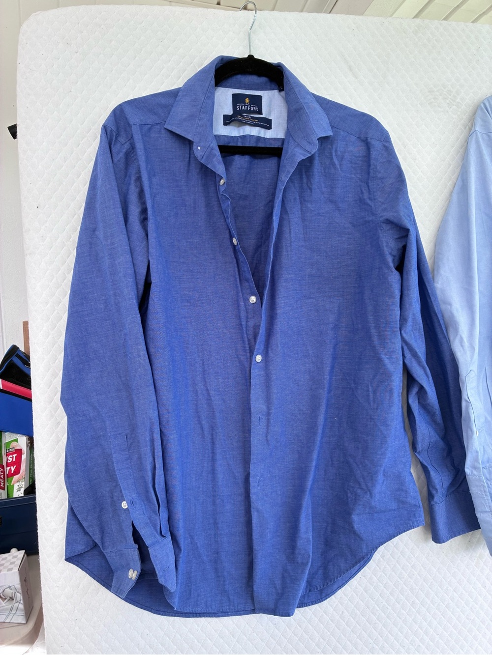 Stafford Men's Chambray Blue Long-Sleeve Dress Shirt